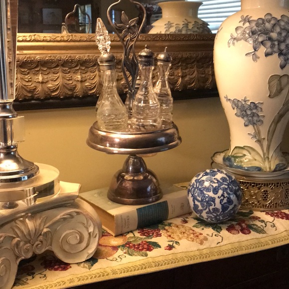 Vintage vase curettes carousel silver plated etch crystal glass oil vinegar 6 pc - Picture 2 of 16